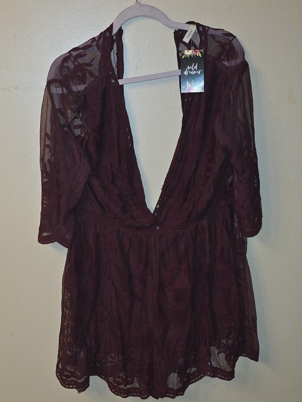Wild Dreamer Deep Burgundy Lace V-Neck Romper